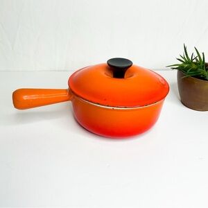 VINTAGE Le Creuset Orange Enamel Cast Iron Saucepan – Retro French Cookware
